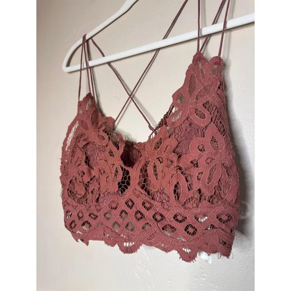 Free People Adella Adjustable Racerback Brown Copper Lace Bralette Large